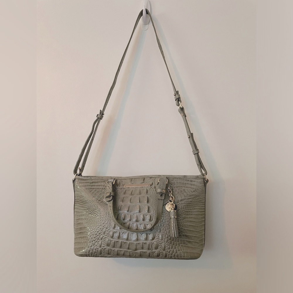 Brahmin Mini Asher Melbourne leather in gray. EUC.